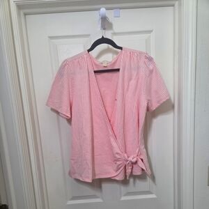 Michael Kors Pink Flutter Sleeve Wrap Blouse